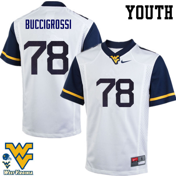 Youth #78 Jacob Buccigrossi West Virginia Mountaineers College Football Jerseys-White - Click Image to Close